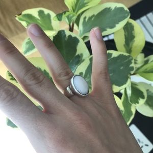 Sterling silver ring with large white gemstone